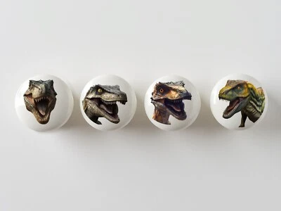 Set of 4 Mean Dinosaur Round Drawer Knobs / Cabinet Knob / Pulls - Image 1 of 4