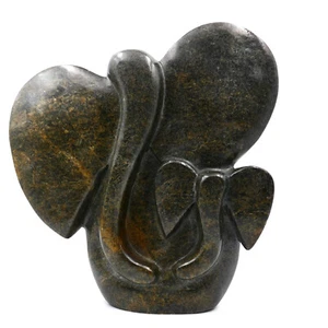Shona Serpentine Stone Elephant Calf Sculpture 8x8" Abstract Figurine Zimbabwe - Picture 1 of 4