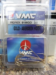 VMC ProPack Size 3/0 Gold Aberdeen Hook 7 Per Pack 9146GO Ten Packages 77 Hooks - Picture 1 of 3