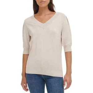 DKNY Ladies Puff Sleeve Sweater Size L Birch - Picture 1 of 5