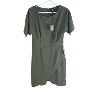 NEW Bobeau Dress Womens Petite MP Green S/S Round Neck Polyester Stretch - Picture 1 of 6