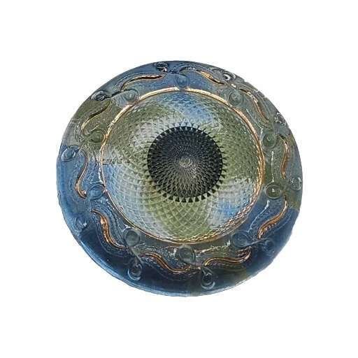 Vintage Czech Glass Light Blue Green Gold Tone Swirl Shank Round Silver Tone Art - Image 1 of 4