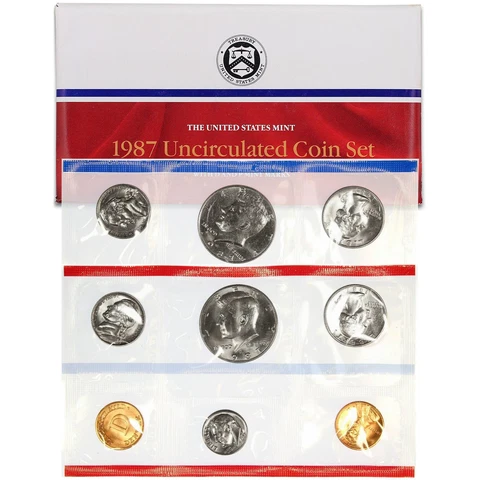 1987 Mint Set Original Envelope & COA 10 Brilliant Uncirculated Coins BU Cover