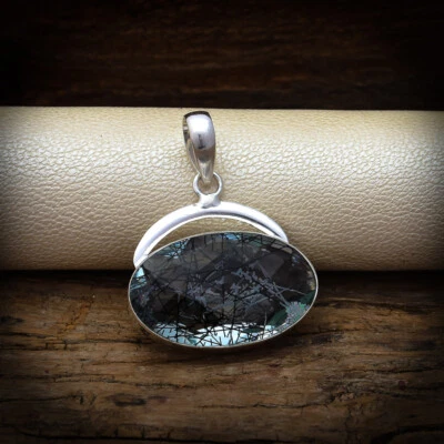 Magnificent Nero Rutilato Quarzo Gemma 925 Pendente Argento Sterling BT-16 - Immagine 1 di 3