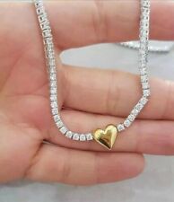 10 Ct Cut Simulated Diamond 14K Yellow Gold Plated Heart Pendant Tennis Necklace