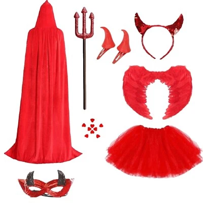 Devil fancy Dress Costume Adult Accessories Kids Halloween Tail Pitchfork Lot - Image 1 of 4