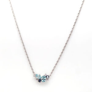 Heated Blue Zircon, Sapphire & Cubic Zirconia 925 Sterling Silver Necklace 20"