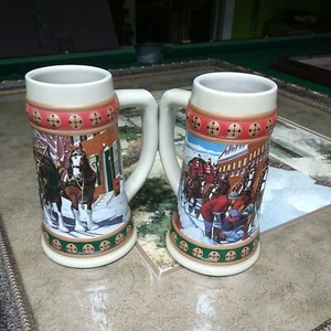 2 x Budweiser Steins 1993 Hometown Holiday CS211 Anheuser Busch Vintage - Picture 1 of 2