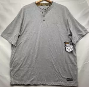 RealTree T-Shirt Men's XL Staghorn Edge 3 Button Gray Logo With Neck Camo Trim - Picture 1 of 15