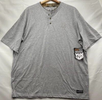 RealTree T-Shirt Men's XL Staghorn Edge 3 Button Gray Logo With Neck Camo Trim - Image 1 of 4