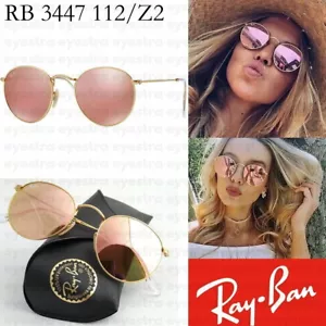 Ray-Ban Round Metal Sunglasses RB3447 112/Z2 50mm Gold Frame Pink Flash Lens NEW - Picture 1 of 11