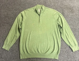 LL Bean Men's Size XL Green 1/4 Zip Cotton Cashmere Pullover Knit Sweater - Picture 1 of 6