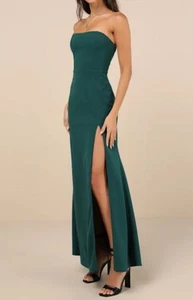 Lulu's Dark Emerald Green Strapless Maxi *Perfect Holiday Dress* Sz L NWT - Picture 1 of 10