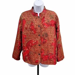 Chico's 2 Size L Art-to-Wear Embroidered Sequin Jacket Beading Floral 100% Silk - Picture 1 of 9