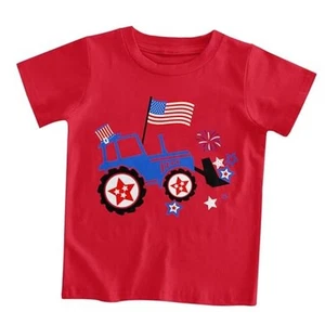 Kids America Flag Shirt 1-8T Boys Funny Construction 4th of July T 1-2T Red - Picture 1 of 6