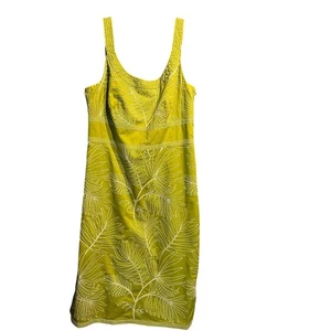 Ann Taylor Größe 10 ärmelloses besticktes Kleid Palmblatt tropisch Avocado grün - Bild 1 von 9