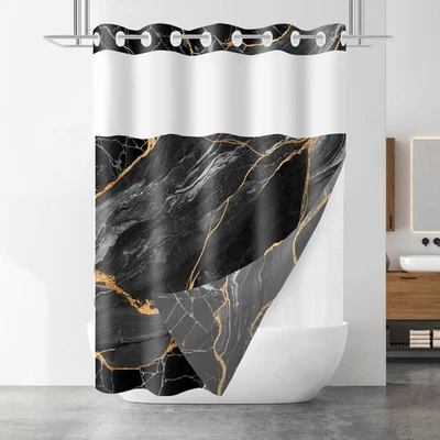 No Hook Marble Shower Curtain with Snap in Fabric 71"W x 74"L (Pack of 1) Black - Image 1 of 4