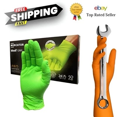 Mercator Grip Nitrile Gloves Orange Green Heavy Duty Textured Mechanic Work Uk - Image 1 of 4