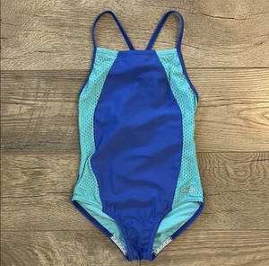 Speedo Girls Size 7 Blue Aqua One Piece Swimsuit - Picture 1 of 6