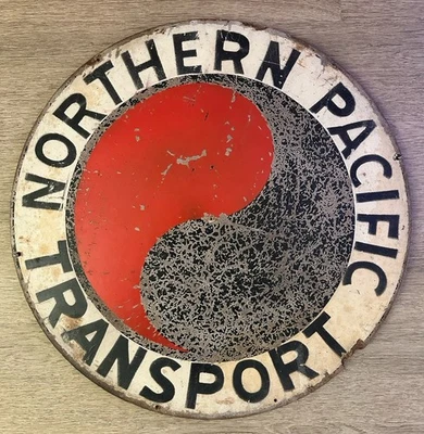 Antiguo letrero auténtico de transporte ferroviario del Pacífico Norte pintado a mano Foto 1 de 3