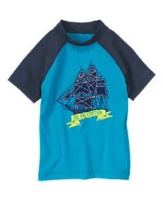 NWT Gymboree Pirate Ship Rash Guard Swim Shirt Top Rashguard UPF 50+ Boys 8 10 - Picture 1 of 2