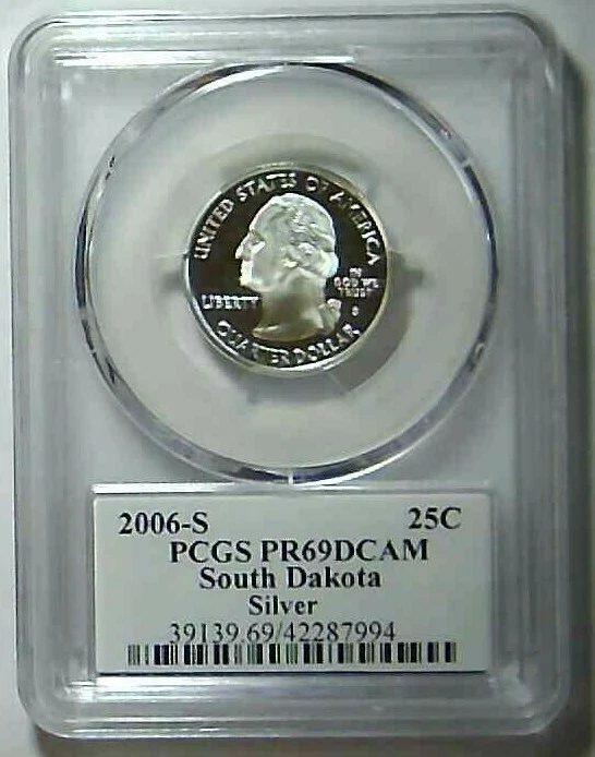 2006-S 25C State Quarter South Dakota PCGS PR69 DCAM 90% Silver 21rco1230 - Image 1 of 2