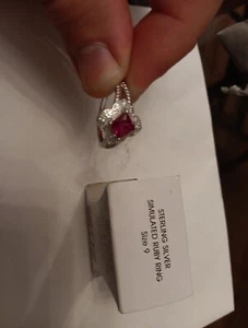 Womens Sterling Silver Simulated Ruby Ring Size 9 - Picture 1 of 3