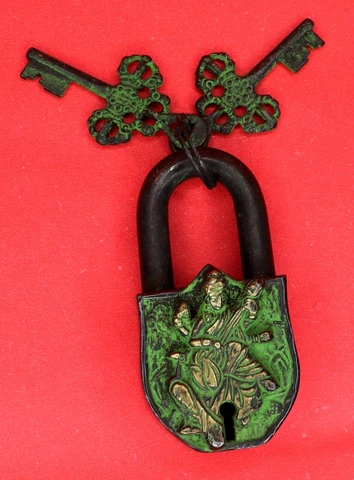 Goddess Saraswati Shape Antique Vintage Style Door Lock Handmade Brass Padlock Cover