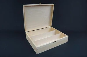 1x Plain Wooden Wine Box 3 Compartments Bottle Holder Wedding Box SO3 - Picture 1 of 4