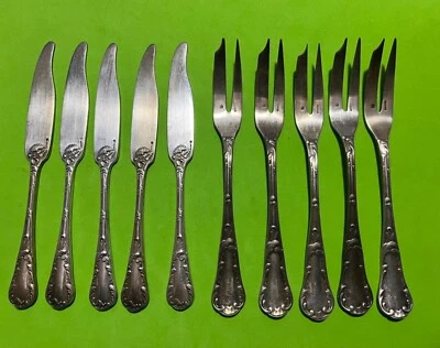 Французская хризантема Christofle старая Marly маленькие вилки и ножи всего 10 штук - Изображение 1 из 4