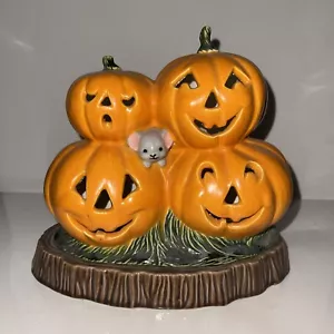Vintage 1987 Handarbeit Keramik Halloween Kürbis mit Maus super süß perfekter Zustand - Bild 1 von 6
