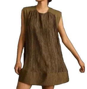 Mini Vestido Plisado By Anthropologie Mediano Verde Musgo Manga Gorra Boho Hada Grunge - Imagen 1 de 16