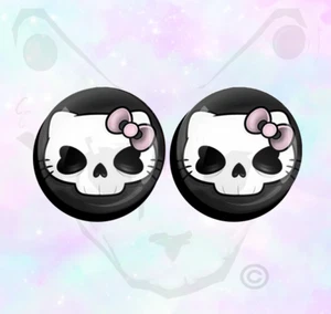 Pair Hello kitty Ear Plug Cat Skull Gauge Image Geek Tunnel Big Size 8mm - 40mm - Picture 1 of 2