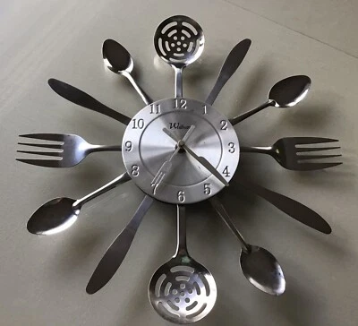 MCM Waltham Utensilios 15" Comedor Reloj de Pared Plateado Metal Tenedores Cucharas y Cuchillos Foto 1 de 3