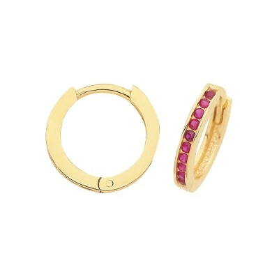 9ct Yellow Gold Ruby Hoop Earrings British Made 375 Hallmark Brand New Boxed - Image 1 of 3