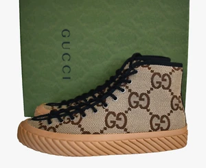 🆕️GUCCI Camel Ebony Maxi GG Canvas Men's High Top Sneakers 7.5 US-8 - Picture 1 of 13