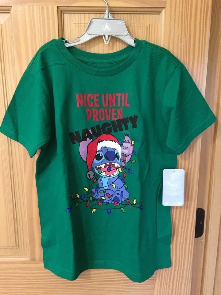 New Disney Store Stitch Tee T-Shirt Boys Green Christmas 5/6,7/8,10/12,14 - Image 1 of 1