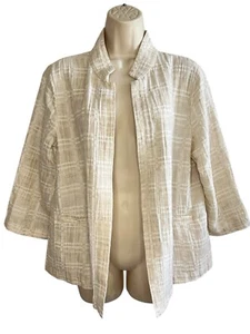 Eileen Fisher Size M Open Cardigan Short Blazer Cotton Jacket Pockets - Picture 1 of 11