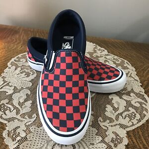red and black checkered vans slip ons
