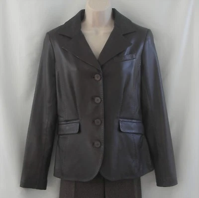 Vakko Sport Deep Brown Leather Blazer Jacket Size 6 Excellent - Image 1 of 3