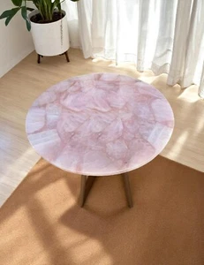 24" Runder Rosenquarz Stein Couchtisch Kristall Heilung Edelstein Arbeitsplatte Dez - Bild 1 von 9