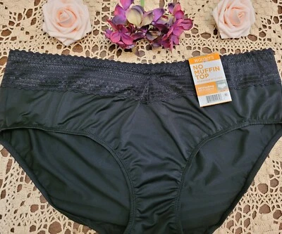 WARNERS 3X/10 NO MUFFIN TOP  Black Microfiber Lace HIPSTER Panty~Style#5609J - Image 1 of 4