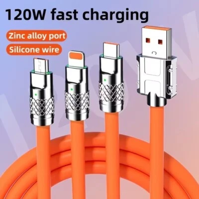3 in 1 Fast Charging Cable Cell Phone Charger Cord For iPhone Type C Micro USB - Image 1 of 4