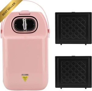 Sandwich Toaster Multi-Functional Mini Waffle Maker with Fixed Buckle, Pink - Picture 1 of 12