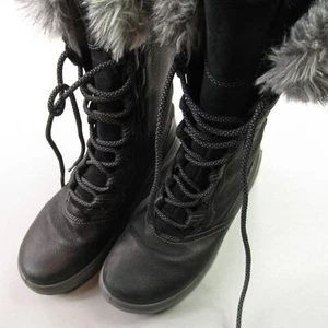 Ecco Boots Womens 9 Summit Wool Faux Fur Waterproof Black Laceup Black - Picture 1 of 6