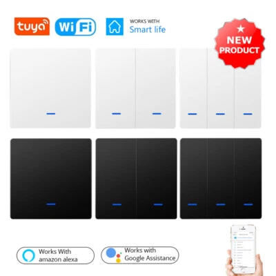 no Neutral Tuya Smart Life WiFi Wall Light Switch Push Button 1/2 Way For Alexa - Image 1 of 4