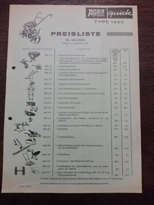 Original Agria 1400 Preisliste von 09/1969 - Picture 1 of 2