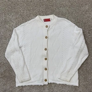 Cárdigan vintage de los 90 Binghamton Knitting Co para mujer XS OVERSIZE blanco tejido con cable - Imagen 1 de 15