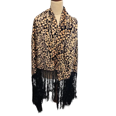 Poncho envolvente chal con flecos de terciopelo piano bruja boho Stevie Whimsygoth vintage Foto 1 de 4