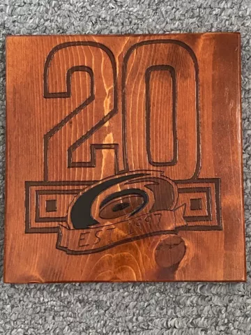 Carolina Hurricanes 20th Anniversary Wood Plaque Gloss Polyurethane Coated Cover